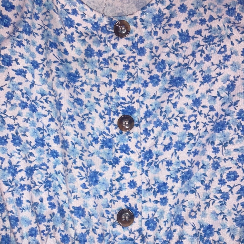 Three Hearts Blue Floral Button-Up Kids Dress - Picture 2 of 4